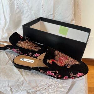 INC International Concepts Black and Pink Embroidered Mules